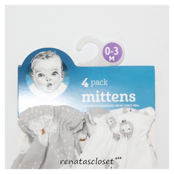 Gerber Baby's 4-Pack Unisex Lamb No-Scratch Mittens Set NWT/NIP - Picture 3 of 7